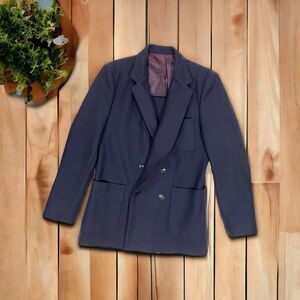 Vintage  Navy Blue Double Breasted Thick Wool Jacket Sz M